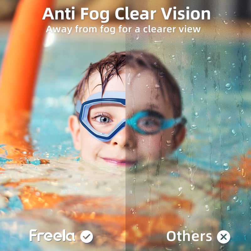 Freela Swim Goggles for Kids 6-14 4-7 8-12 3-6 2-4 3-5 3-10 4-8, Boys Girls Swimming Goggles Anti Fog UV Protection Waterproof No Leaking, Toddler Water Clear Beach Pool Goggles, light Blue & Purple - Image 5